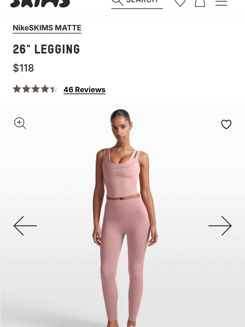 NikeSKIMS Matte 26" Legging - Himalayan Pink NWT